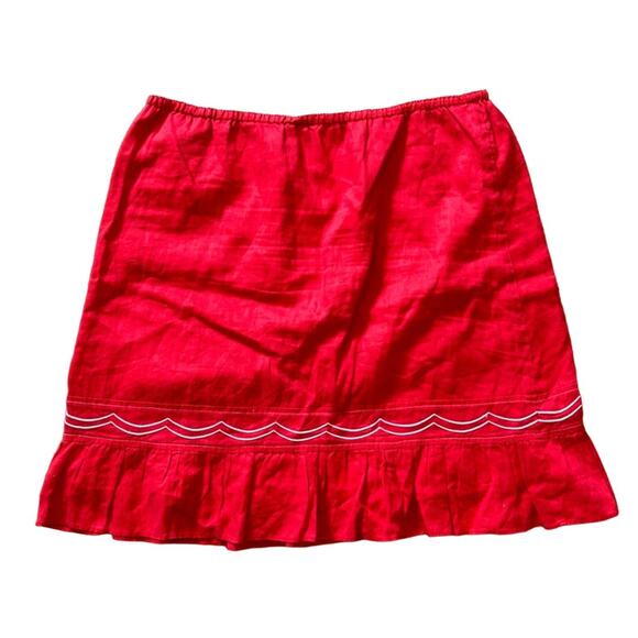 Anthropologie FEI linen elastic waistband red Mexican style midi skirt sz large - Picture 1 of 5